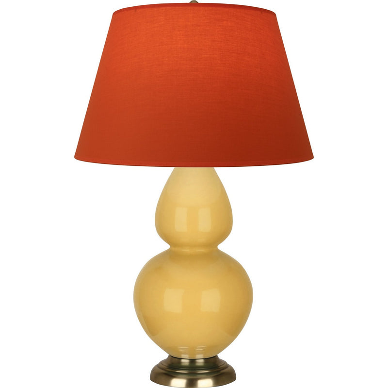 Robert Abbey SU20T One Light Table Lamp, Sunset Yellow Glazed Ceramic w/Antique Natural Brass