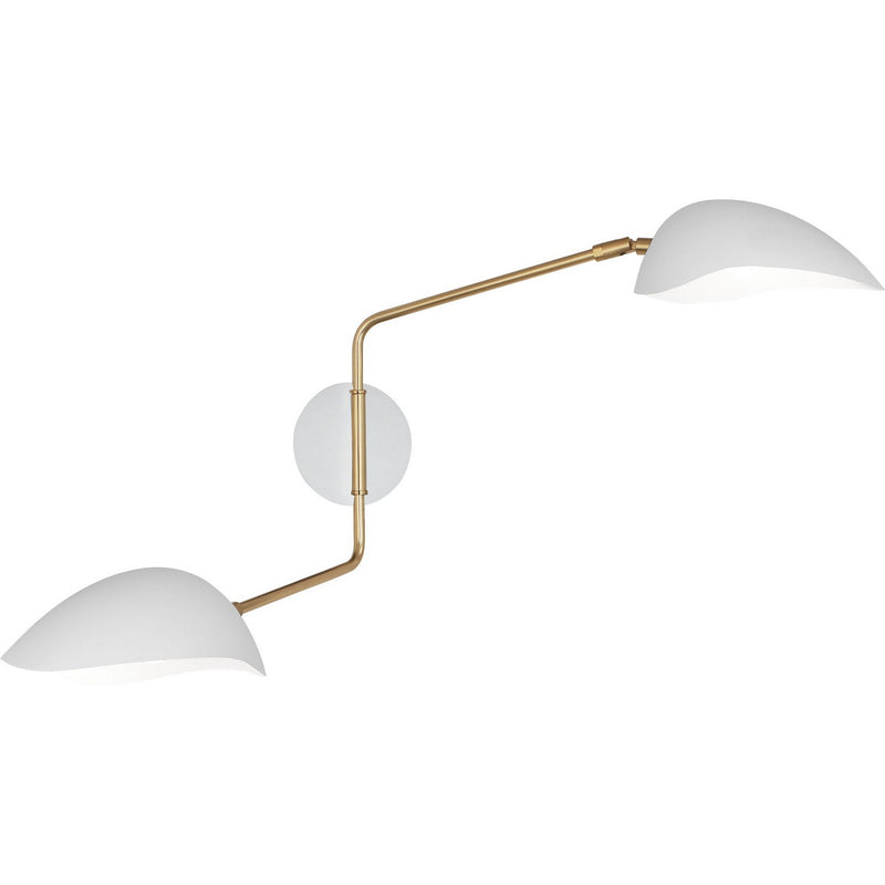 Robert Abbey W1528 Two Light Wall Sconce, Modern Brass w/Satin White