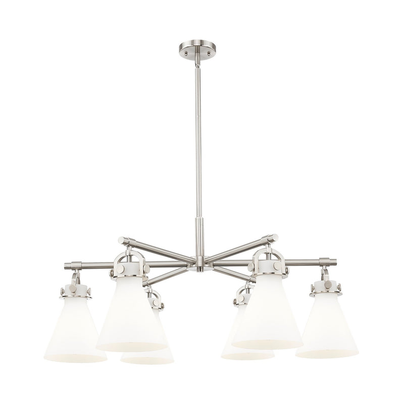 Innovations 410-6CR-SN-G411-7WH Six Light Chandelier, Satin Nickel