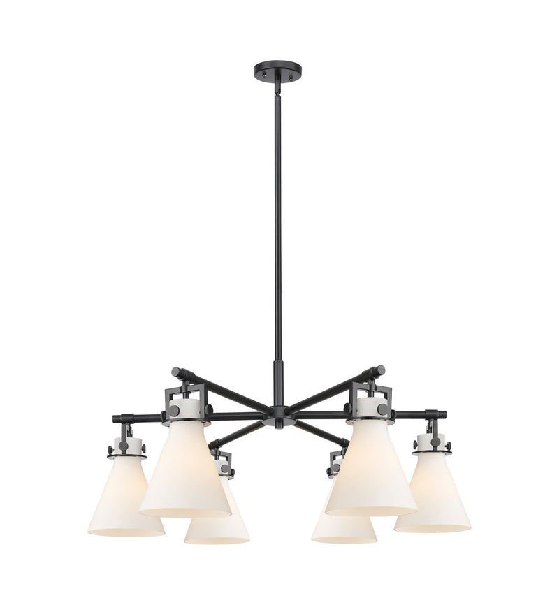 Innovations 411-6CR-BK-G411-7WH Six Light Chandelier, Matte Black