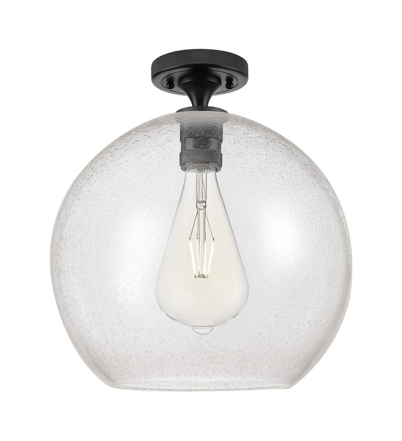 Innovations 434-1F-BK-G124-12 One Light Flush Mount, Matte Black