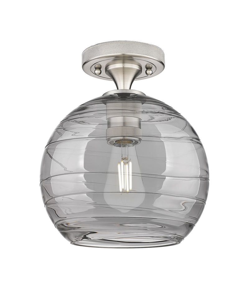 Innovations 434-1F-SN-G1213-8SM One Light Flush Mount, Satin Nickel