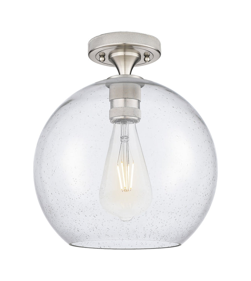 Innovations 434-1F-SN-G124-10 One Light Flush Mount, Satin Nickel