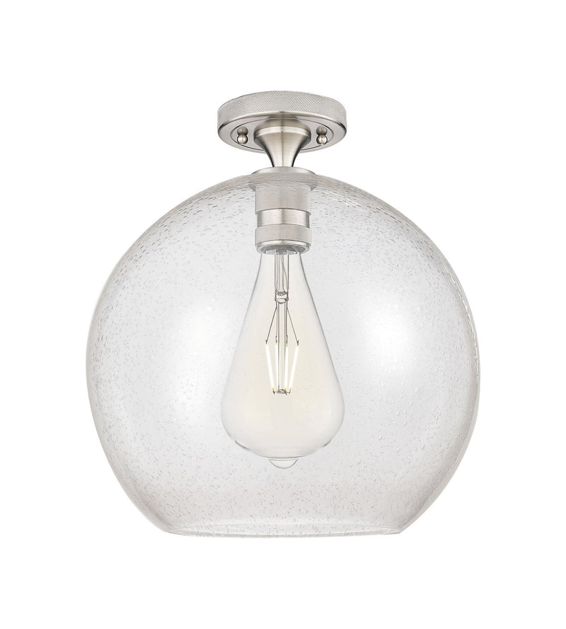Innovations 434-1F-SN-G124-12 One Light Flush Mount, Satin Nickel