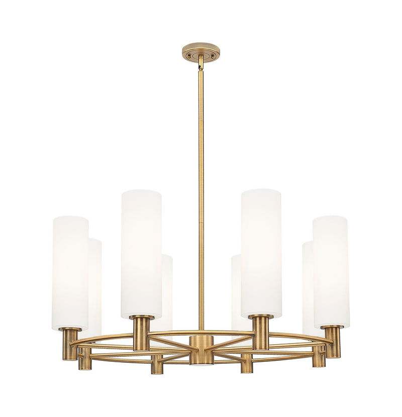 Innovations 434-8CR-BB-G434-12WH Eight Light Chandelier, Brushed Brass