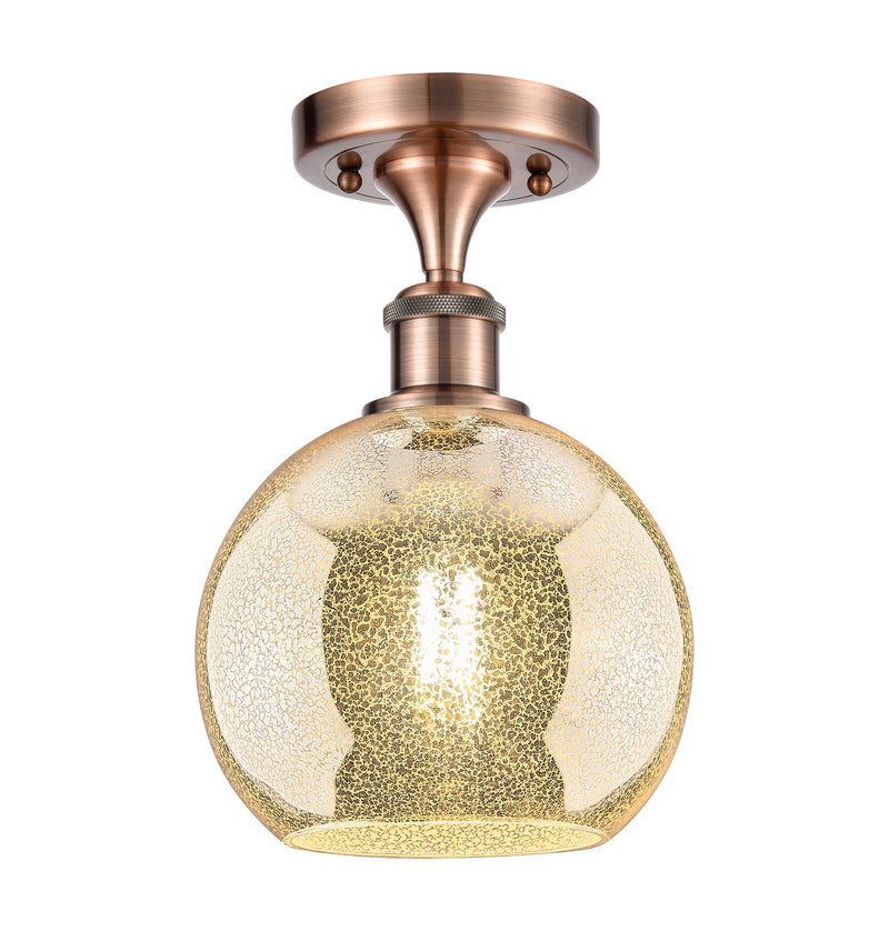 Innovations 516-1C-AC-G128-8 One Light Semi-Flush Mount, Antique Copper