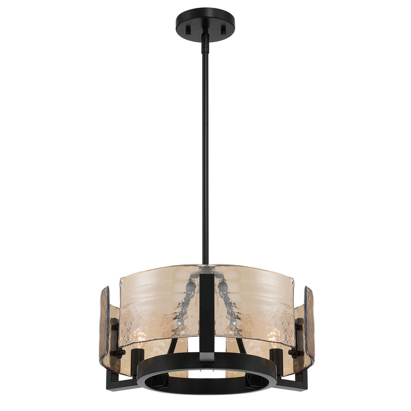 Golden 3164-3 BLK-AWG Three Light Chandelier, Matte Black