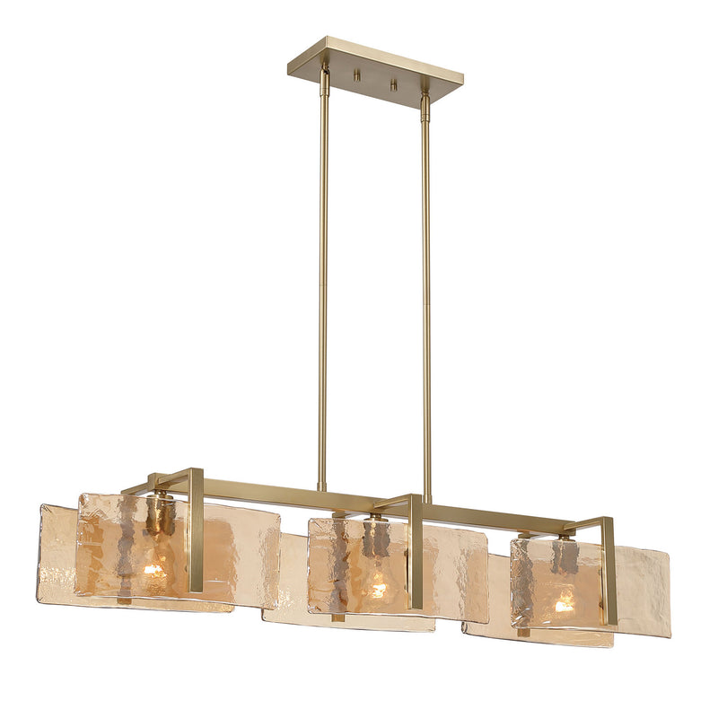 Golden 3164-LP BCB-AWG Three Light Island Pendant, Brushed Champagne Brass