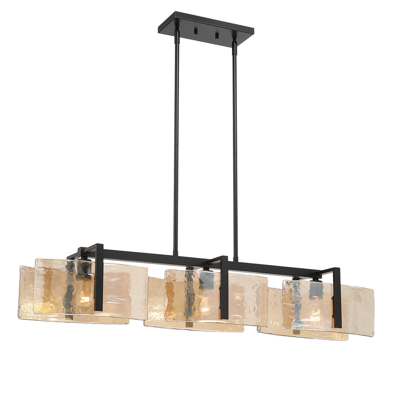 Golden 3164-LP BLK-AWG Three Light Island Pendant, Matte Black