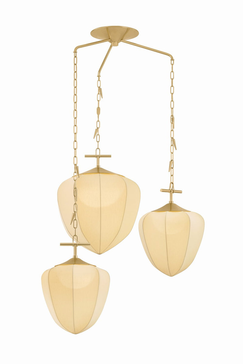 Corbett Lighting 580-44-VB Three Light Chandelier, Vintage Brass