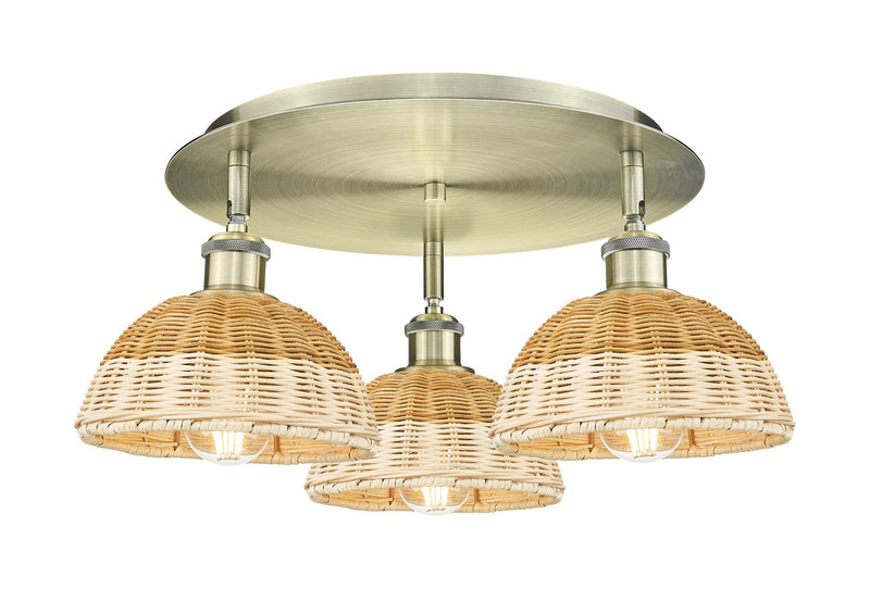 Innovations 516-3C-AB-NBD2-75-NAT Three Light Semi-Flush Mount, Antique Brass