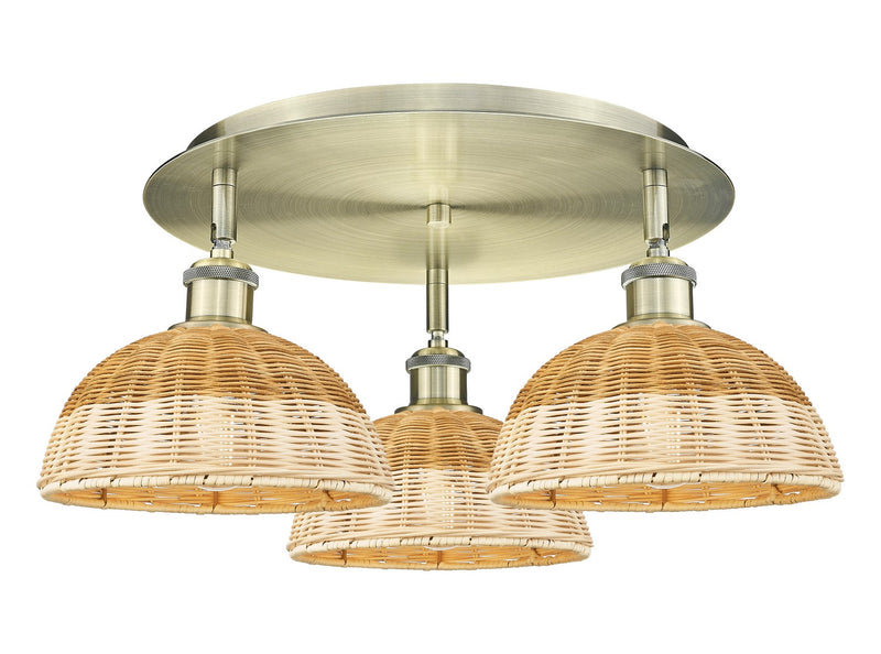 Innovations 516-3C-AB-NBD2-9-NAT Three Light Semi-Flush Mount, Antique Brass