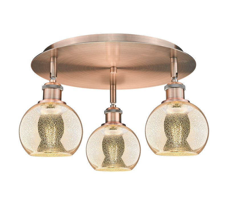 Innovations 516-3C-AC-G128-6 Three Light Semi-Flush Mount, Antique Copper