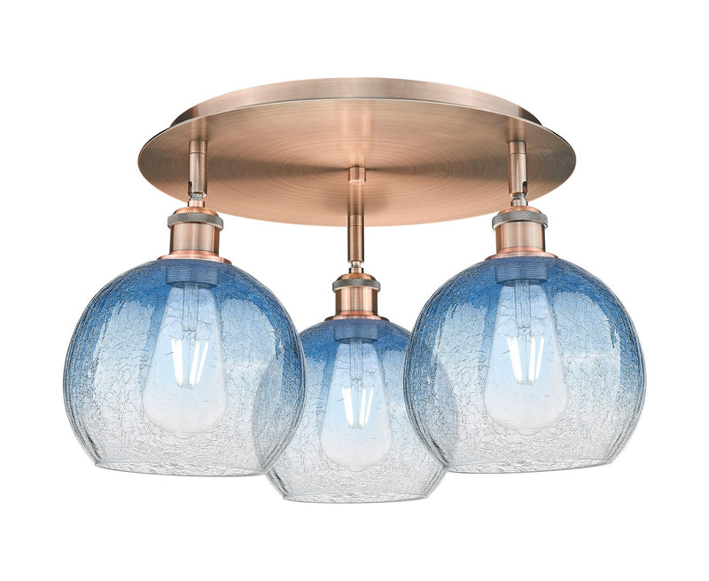 Innovations 516-3C-AC-G483-8SB Three Light Semi-Flush Mount, Antique Copper