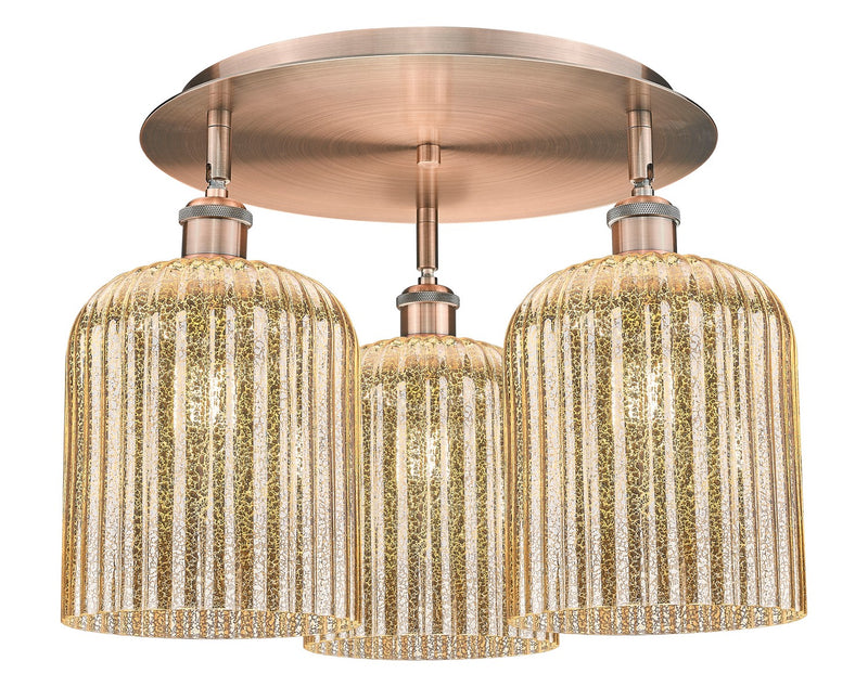 Innovations 516-3C-AC-G559-8ME Three Light Semi-Flush Mount, Antique Copper