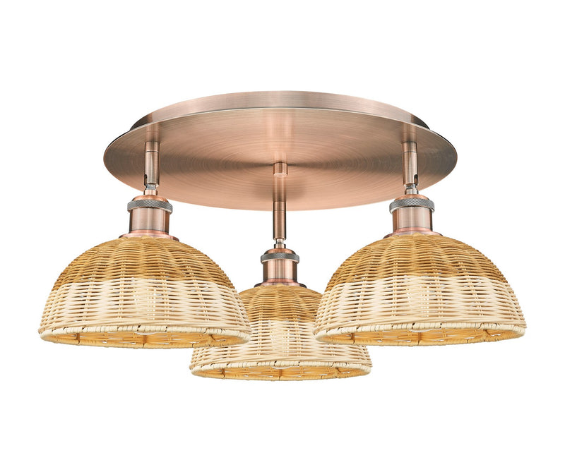 Innovations 516-3C-AC-NBD2-9-NAT Three Light Semi-Flush Mount, Antique Copper