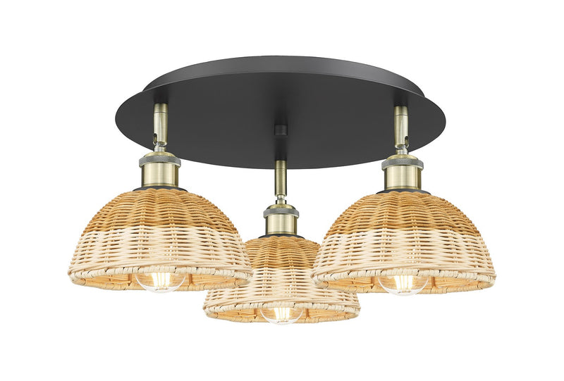Innovations 516-3C-BAB-NBD2-75-NAT Three Light Semi-Flush Mount, Black Antique Brass