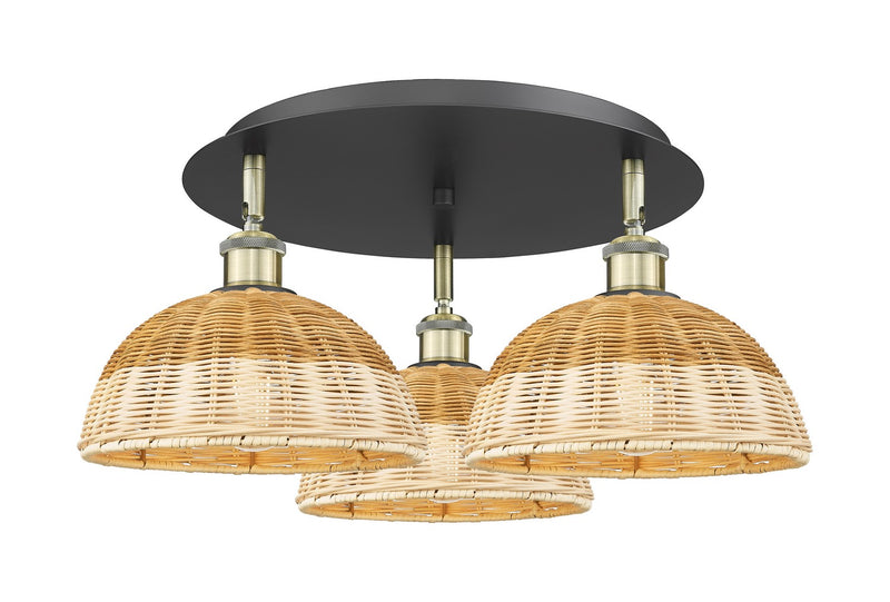 Innovations 516-3C-BAB-NBD2-9-NAT Three Light Semi-Flush Mount, Black Antique Brass