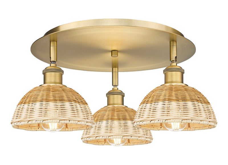 Innovations 516-3C-BB-NBD2-75-NAT Three Light Semi-Flush Mount, Brushed Brass
