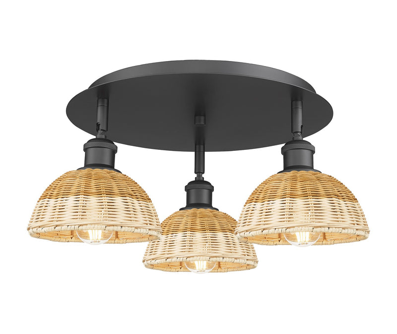 Innovations 516-3C-BK-NBD2-75-NAT Three Light Semi-Flush Mount, Matte Black