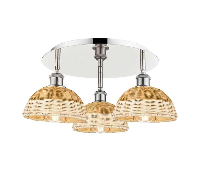 Innovations 516-3C-PN-NBD2-75-NAT Three Light Semi-Flush Mount, Polished Nickel
