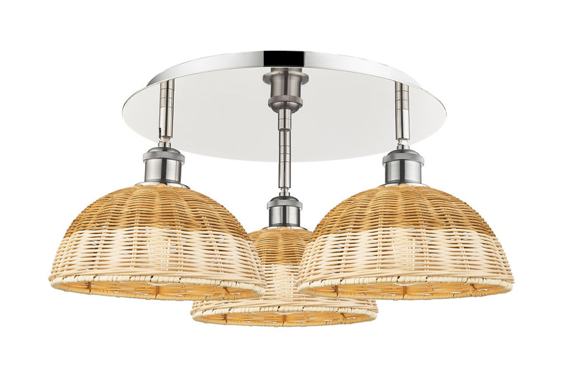 Innovations 516-3C-PN-NBD2-9-NAT Three Light Semi-Flush Mount, Polished Nickel