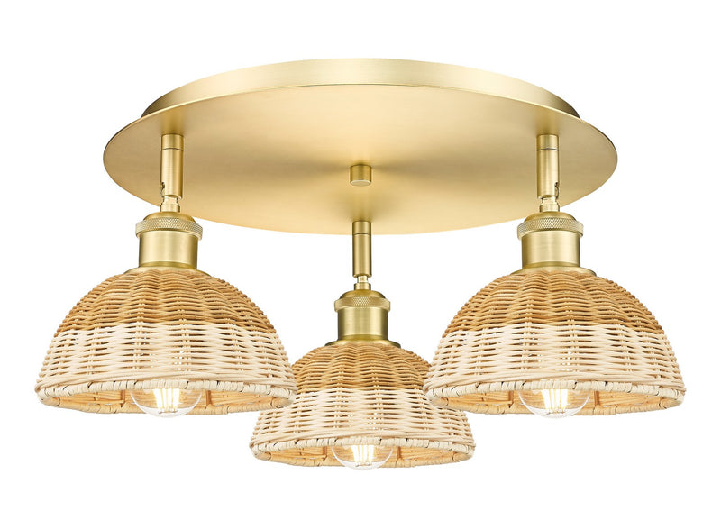 Innovations 516-3C-SG-NBD2-75-NAT Three Light Semi-Flush Mount, Satin Gold
