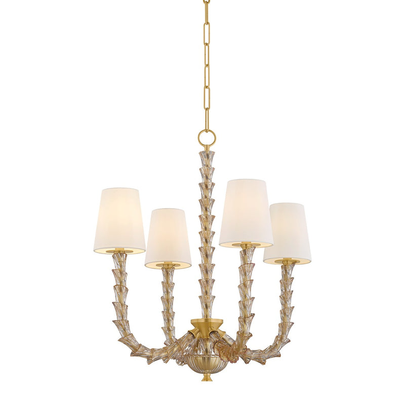 Hudson Valley 6844-AGB Four Light Chandelier, Aged Brass