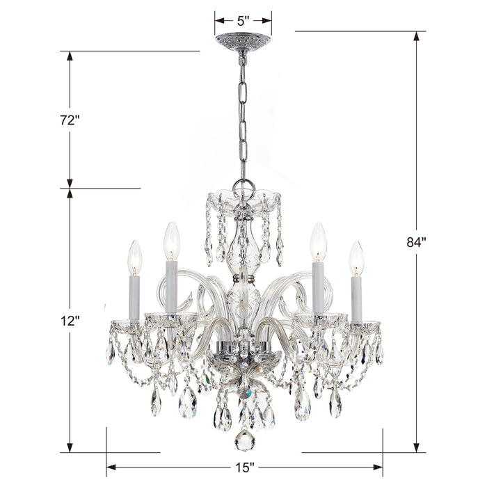 Crystorama 1005-CH-CL-MWP Five Light Chandelier, Polished Chrome