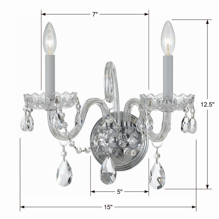 Crystorama 1032-CH-CL-SAQ Two Light Wall Sconce, Polished Chrome