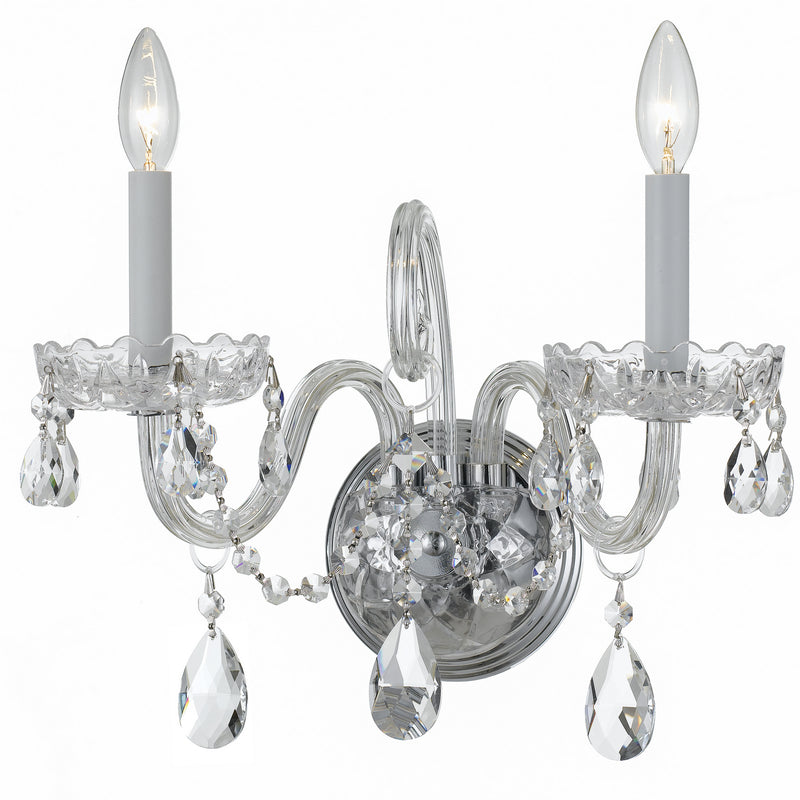 Crystorama 1032-CH-CL-SAQ Two Light Wall Sconce, Polished Chrome