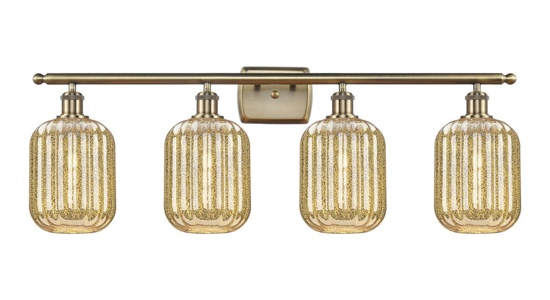 Innovations 516-4W-AB-G460-7ME Four Light Bath Vanity, Antique Brass