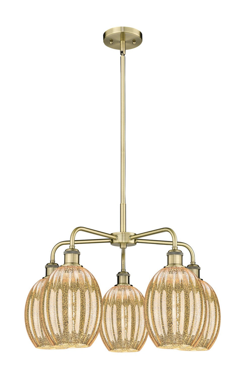 Innovations 516-5CR-AB-G459-6ME Five Light Chandelier, Antique Brass