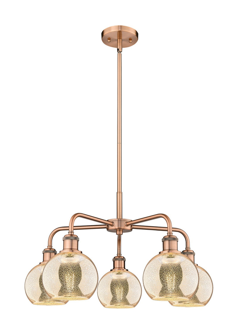 Innovations 516-5CR-AC-G128-6 Five Light Chandelier, Antique Copper