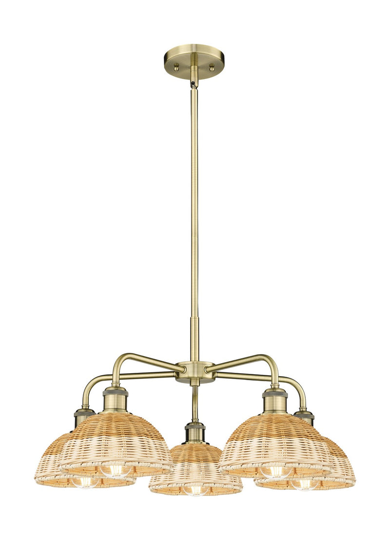 Innovations 516-5CR-AB-NBD2-75-NAT Five Light Chandelier, Antique Brass
