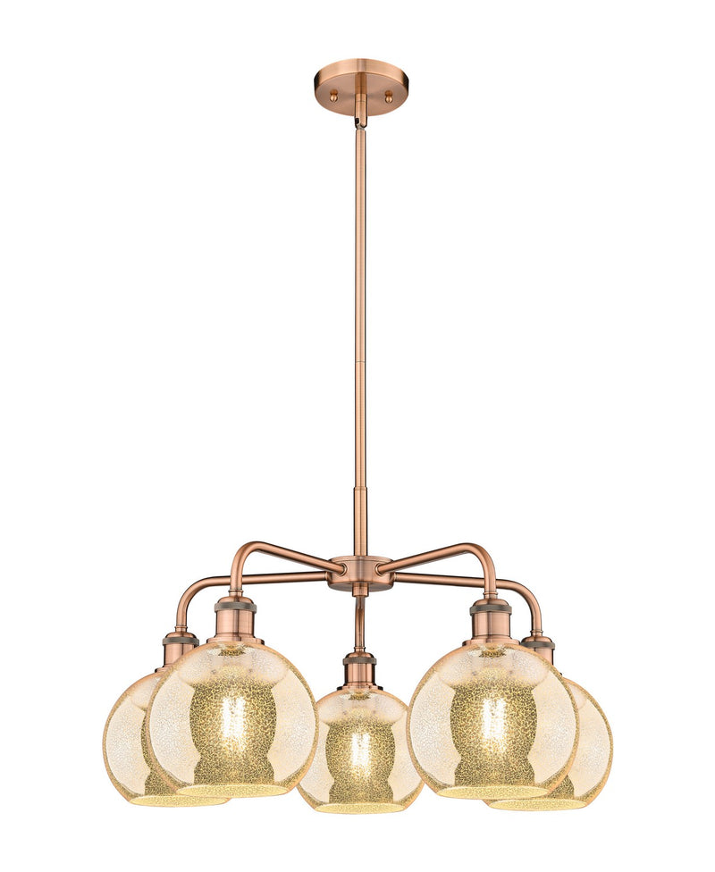 Innovations 516-5CR-AC-G128-8 Five Light Chandelier, Antique Copper