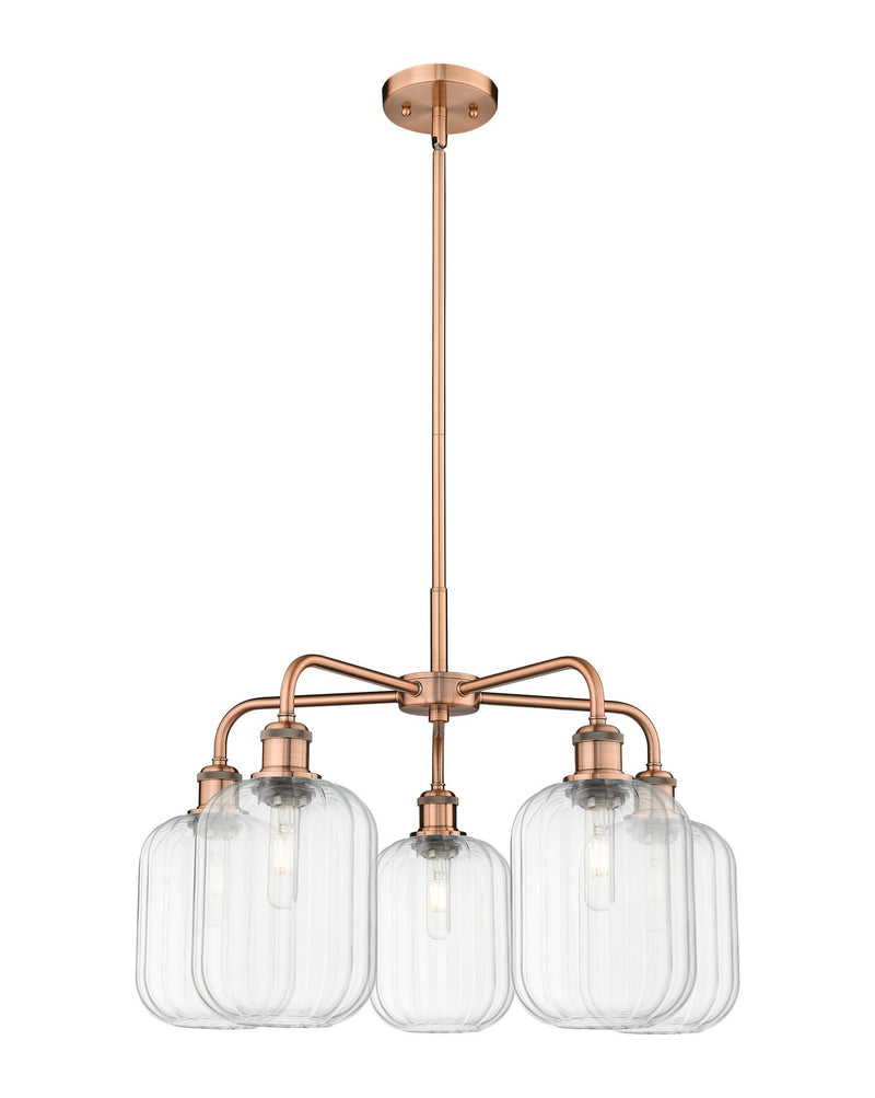 Innovations 516-5CR-AC-G460-7CL Five Light Chandelier, Antique Copper