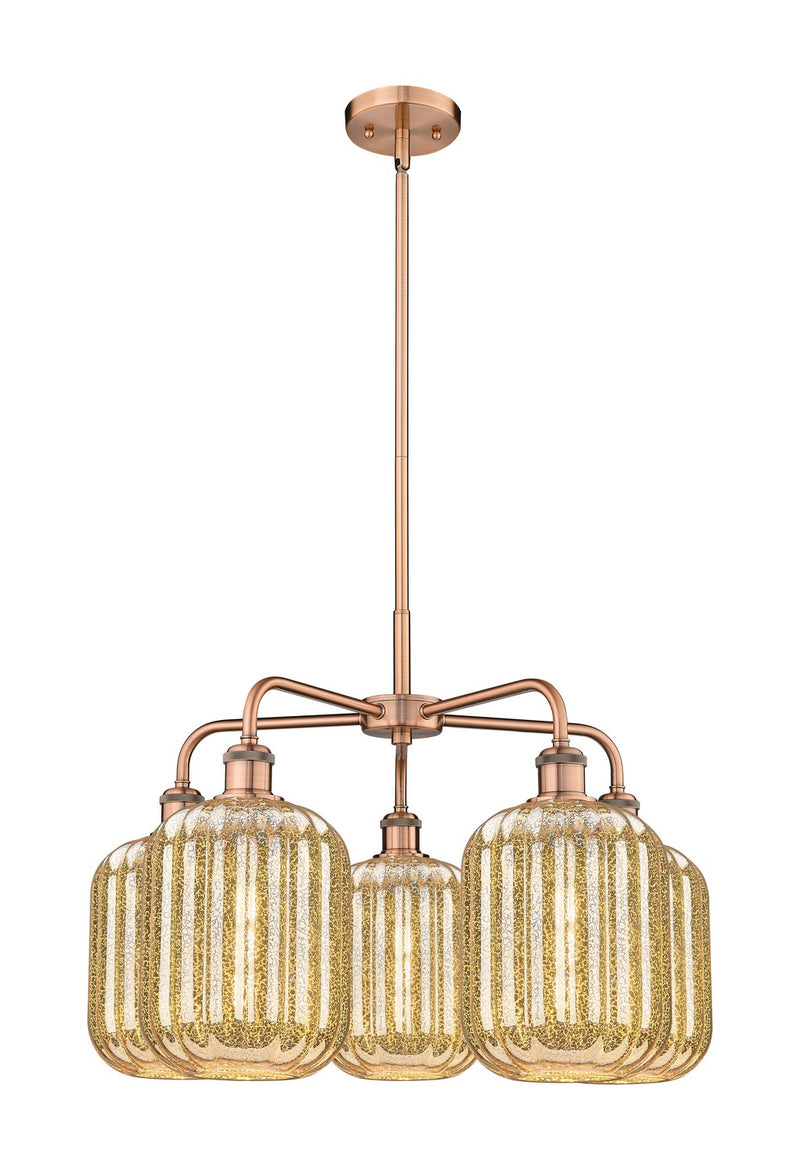 Innovations 516-5CR-AC-G460-7ME Five Light Chandelier, Antique Copper