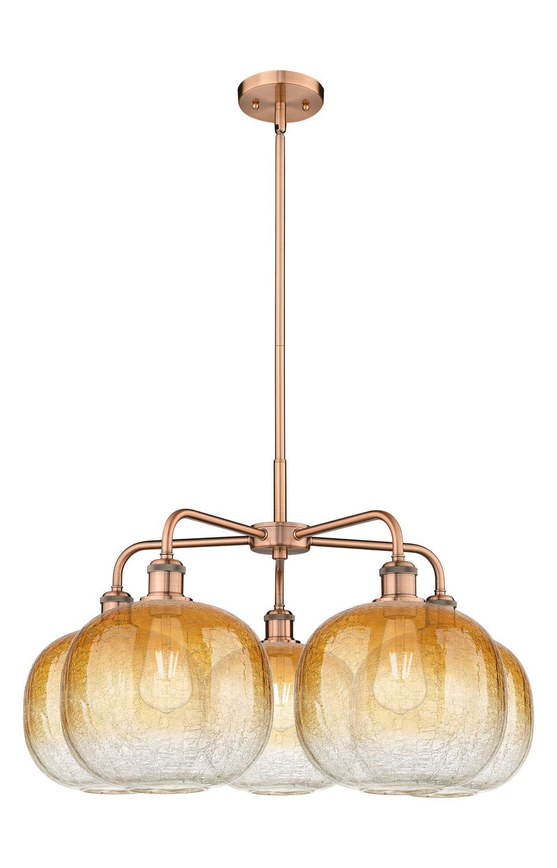 Innovations 516-5CR-AC-G481-10AM Five Light Chandelier, Antique Copper