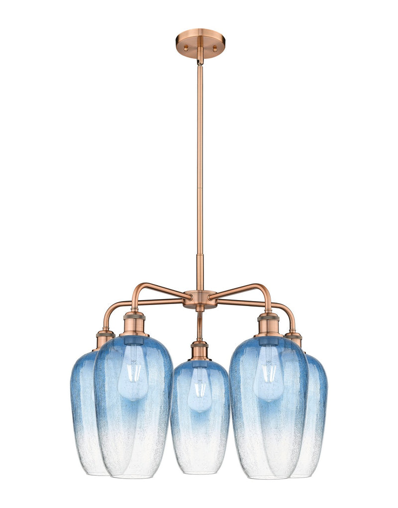 Innovations 516-5CR-AC-G484-7SB Five Light Chandelier, Antique Copper