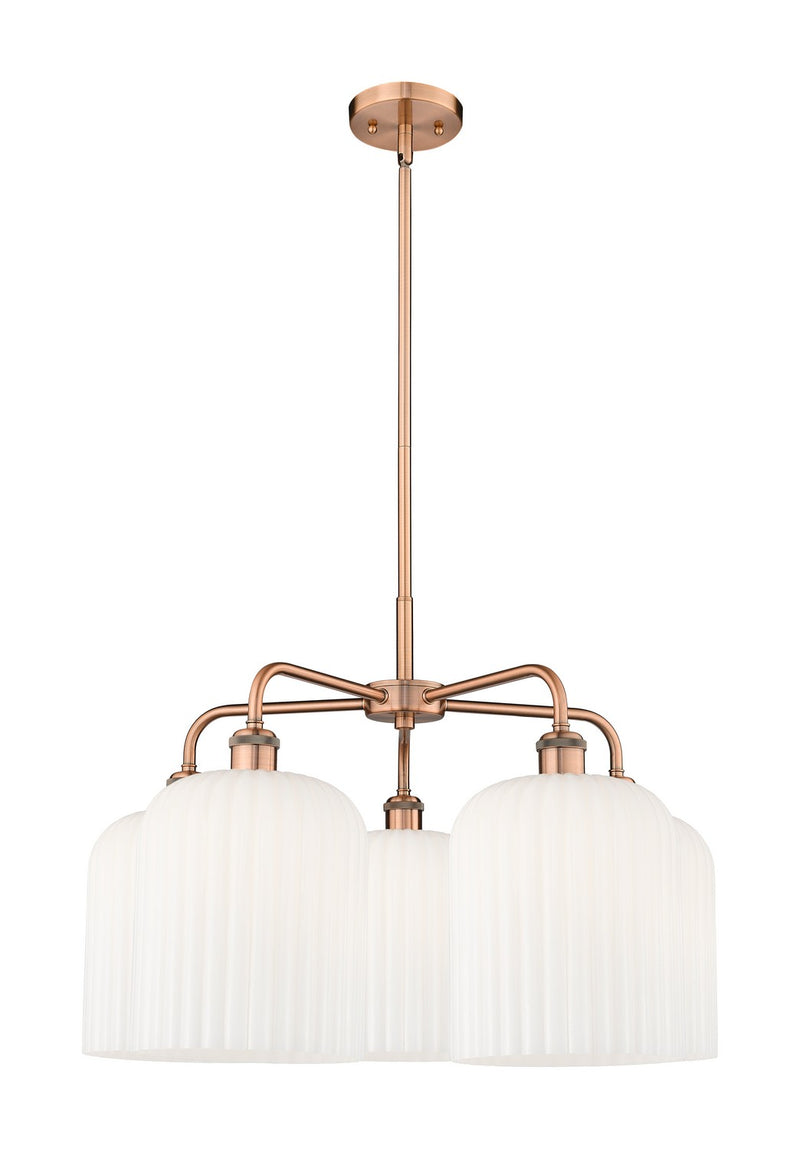 Innovations 516-5CR-AC-G559-8GWH Five Light Chandelier, Antique Copper