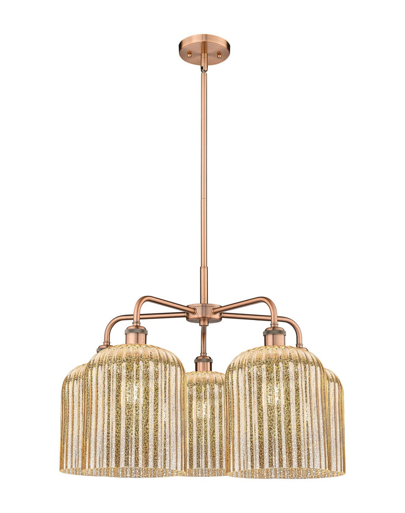 Innovations 516-5CR-AC-G559-8ME Five Light Chandelier, Antique Copper