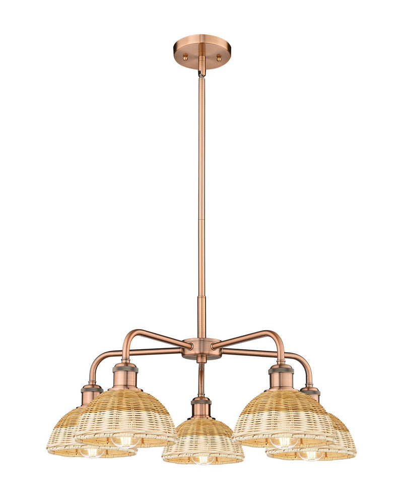 Innovations 516-5CR-AC-NBD2-75-NAT Five Light Chandelier, Antique Copper