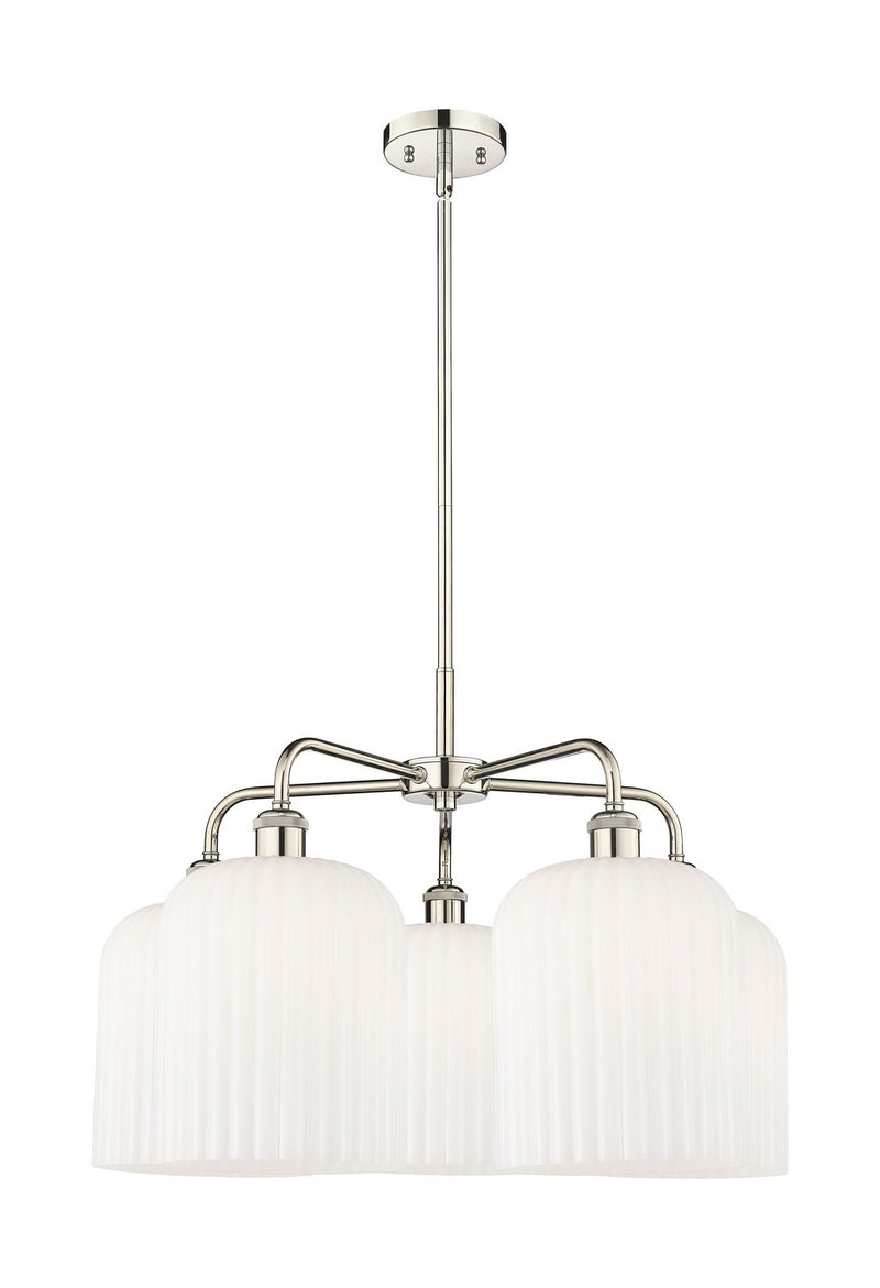 Innovations 516-5CR-PN-G559-8GWH Five Light Chandelier, Polished Nickel