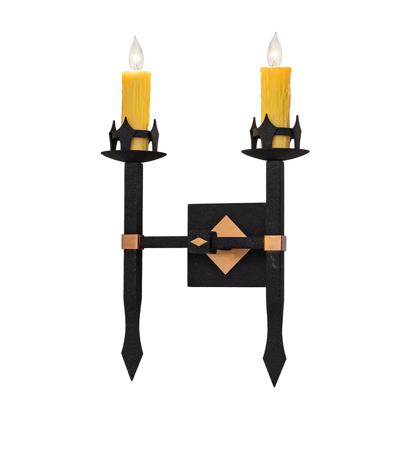 Meyda Tiffany 286914 Two Light Wall Sconce, Black Cracked Ice & Metallic Bronze