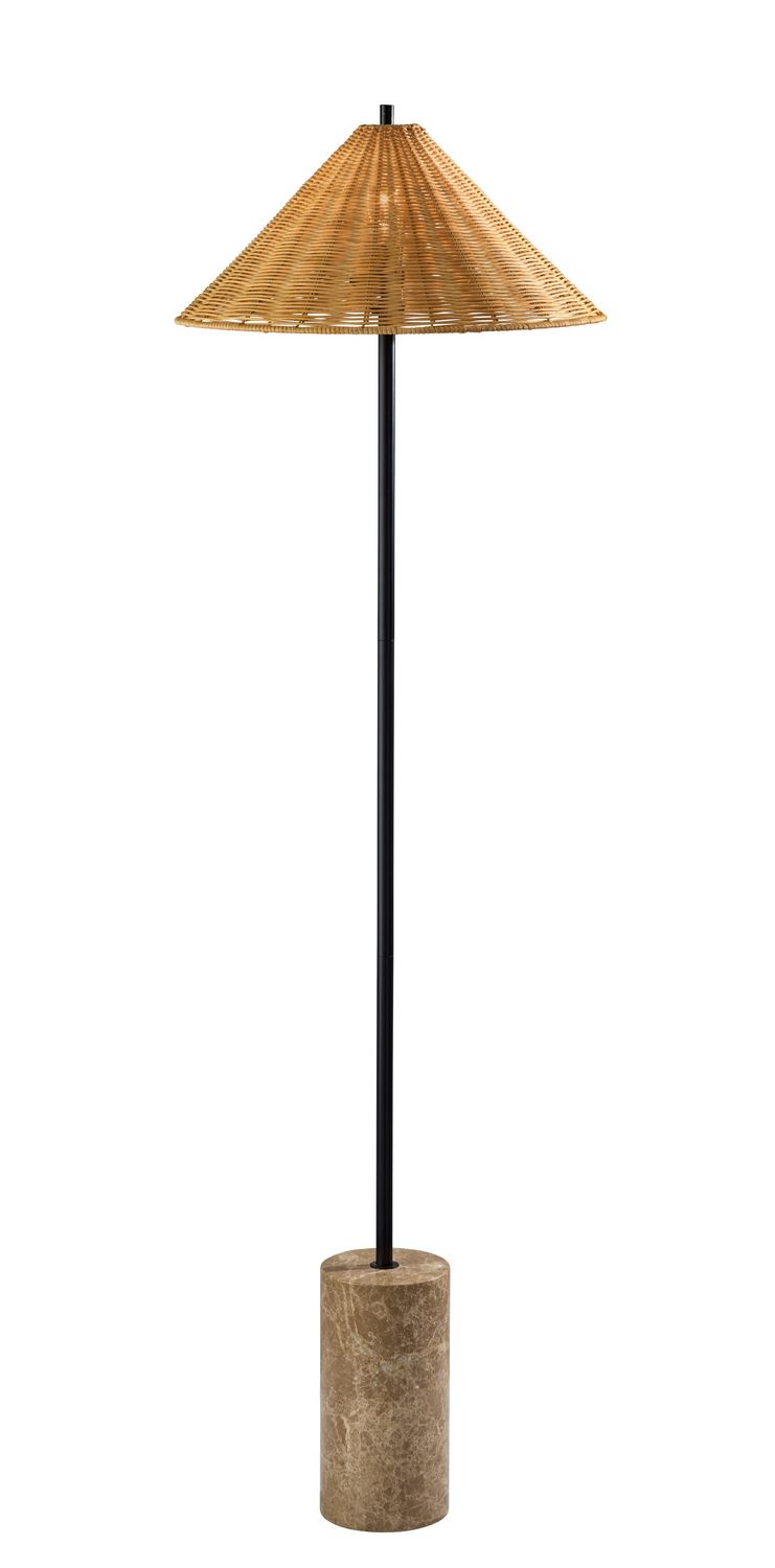 Adesso Home 3296-01 Floor Lamp, Natural Rattan, Brown Marble Base With Black