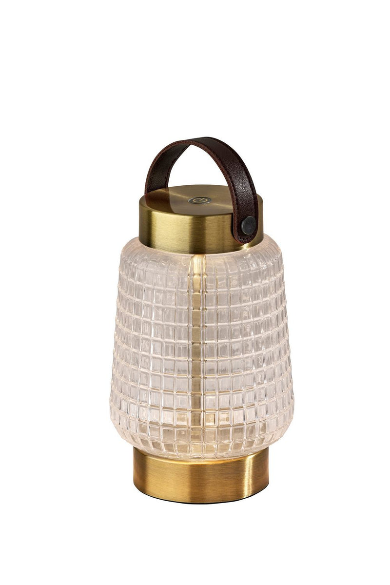 Adesso Home 3336-21 LED Table Lamp, Clear Texture Glass, Antique Brass, Brown Leather