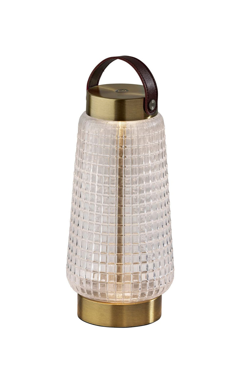 Adesso Home 3339-21 LED Table Lamp, Clear Texture Glass, Antique Brass, Brown Leather