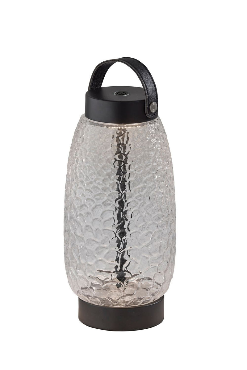 Adesso Home 3345-01 LED Table Lamp, Clear Texture Glass, Black Finsh, Black Leather