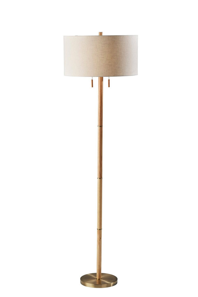 Adesso Home 3375-12 Two Light Floor Lamp, Natural Rubberwood & Antique Brass